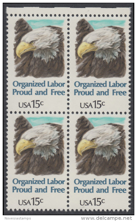 !a! USA Sc# 1831 MNH BLOCK W/ Top Margins - Organized Labor - Unused Stamps