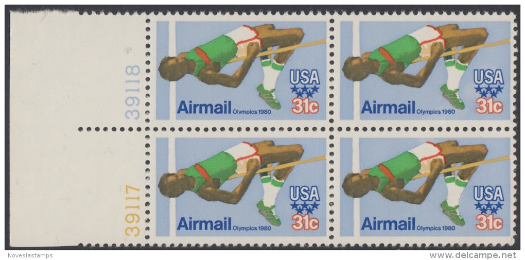 !a! USA Sc# C097 MNH BLOCK W/ Left Margins & Plate-# (LL/39117) - High Jump - 3b. 1961-... Neufs