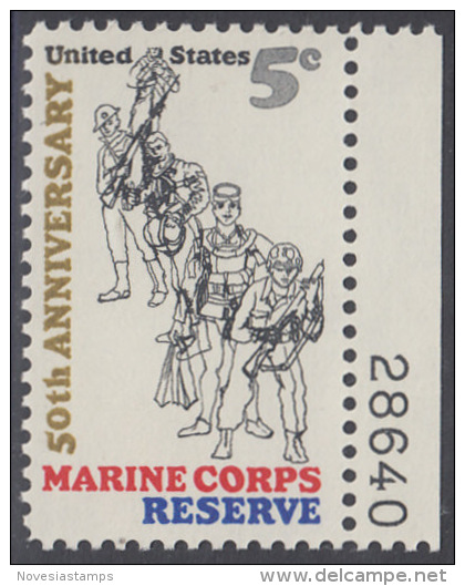 !a! USA Sc# 1315 MNH SINGLE W/ Right Margin & Plate-# 28640 - Marine Corps Reserve - Nuovi