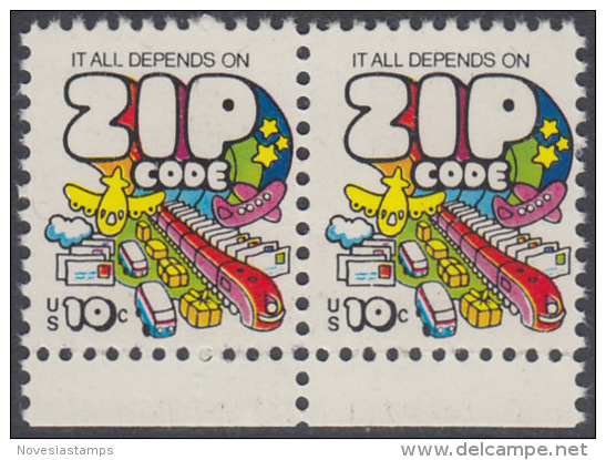 !a! USA Sc# 1511 MNH Horiz.PAIR W/ Bottom Margins - Zip Code - Neufs