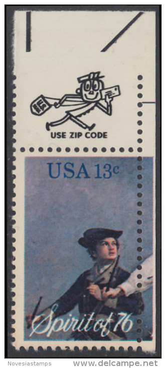 !a! USA Sc# 1629 MNH SINGLE From Upper Right Corner W/ ZIP - Drummer Boy - Neufs