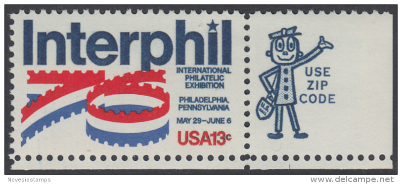 !a! USA Sc# 1632 MNH SINGLE From Lower Right Corner W/ZIP - INTERPHIL´76 - Unused Stamps