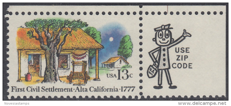 !a! USA Sc# 1725 MNH SINGLE From Upper Right Corner W/ ZIP - Alta California - Unused Stamps