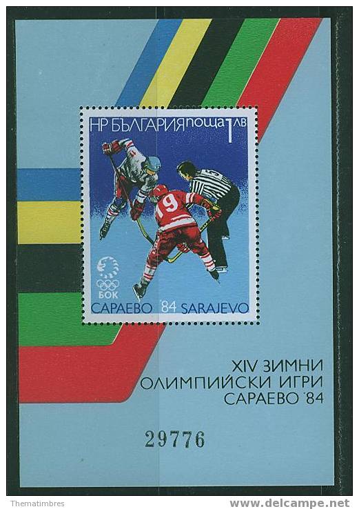 K0035 Hockey Sur Glace Bloc 140 Bulgarie 1984 Neuf ** Jeux Olympiques De Sarajevo - Hockey (Ice)