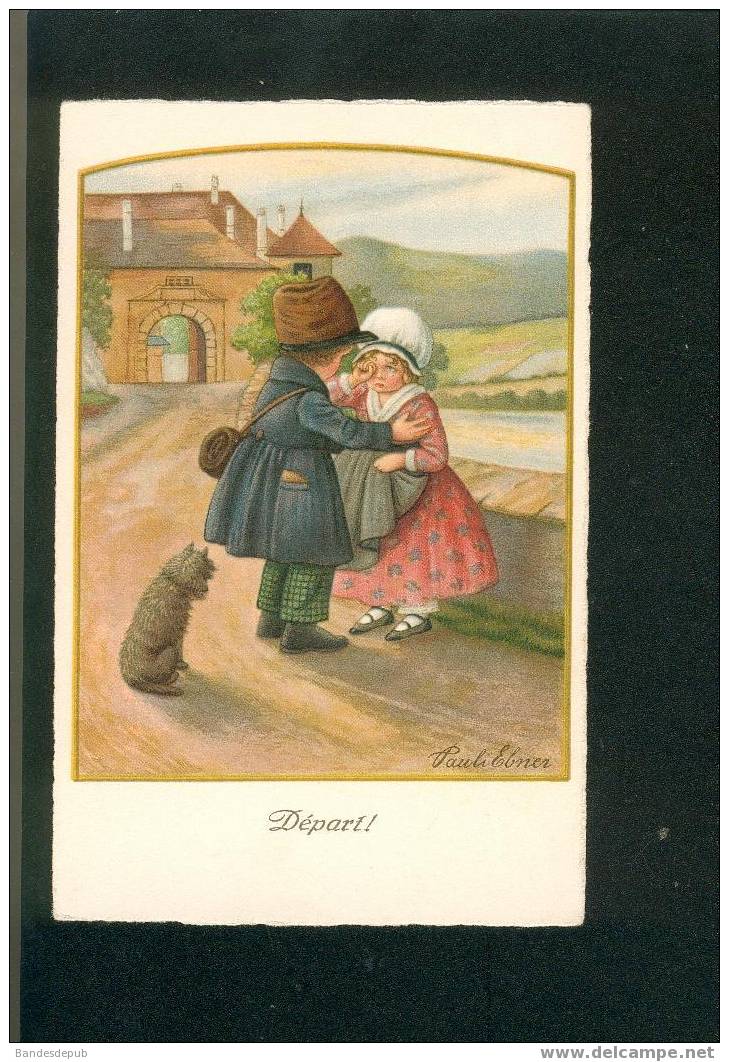 Jolie Carte Illustrée Par Pauli Ebner Enfant Départ Pleurs - Ebner, Pauli