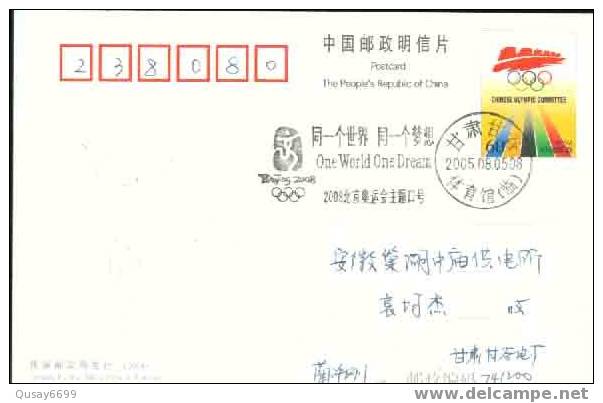 Beijing 2008 Olympic Games´ Postmark,"One World One Dream" - Zomer 2008: Peking