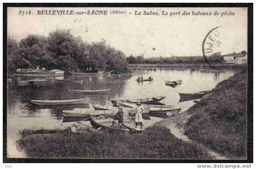 BELLEVILLE SUR SAONE - La Saône - Le Port Des Bateaux De Pêche - Belleville Sur Saone