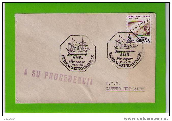 Spain España "AMBULACE Vapeur Bateaux" BILBAO CASTRO URDIALES (en Santader-Espagne) 1978 Navio Cover Circulé Ships Gc269 - Otros (Mar)