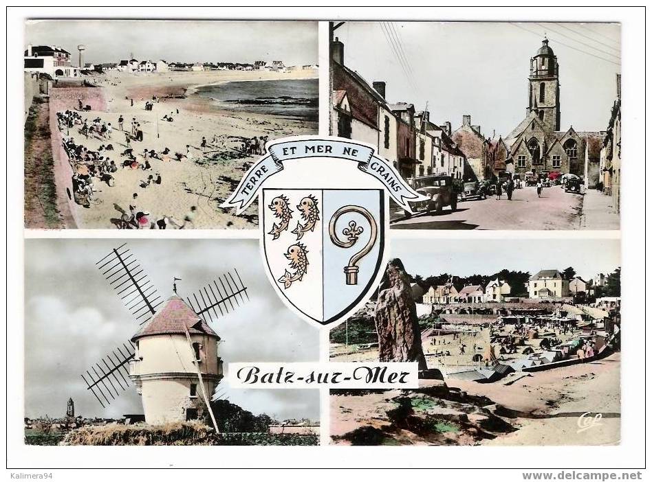 BATZ-SUR-MER / EGLISE + MOULIN DE LA MASSE + ARMOIRIES + PLAGE VALENTIN   ( Partie  De  BEACH-VOLLEY = VOLLEYBALL ) - Voleibol