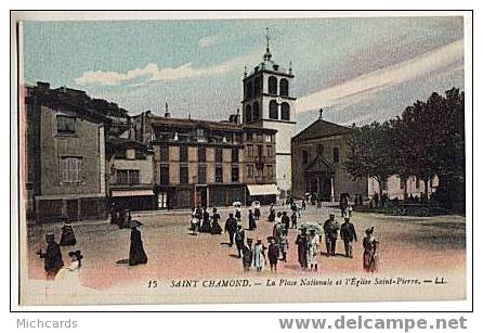 CPA 42 SAINT CHAMOND - La Place Nationale Et L Eglise Saint Pierre - Saint Chamond