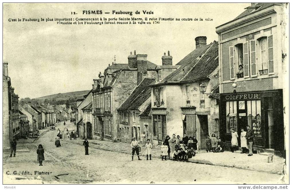 51 . FISMES . FAUBOURG DE VESLE . COMMERCE  COIFFEUR   (  CORRESPONDANCE MILITAIRES  ) - Fismes