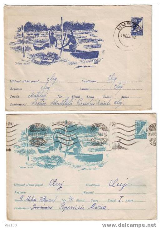 ROMANIA 1962 VERY RARE 2X DIFF COLOR  STATIONERY COVER , ROWING. - Canoa