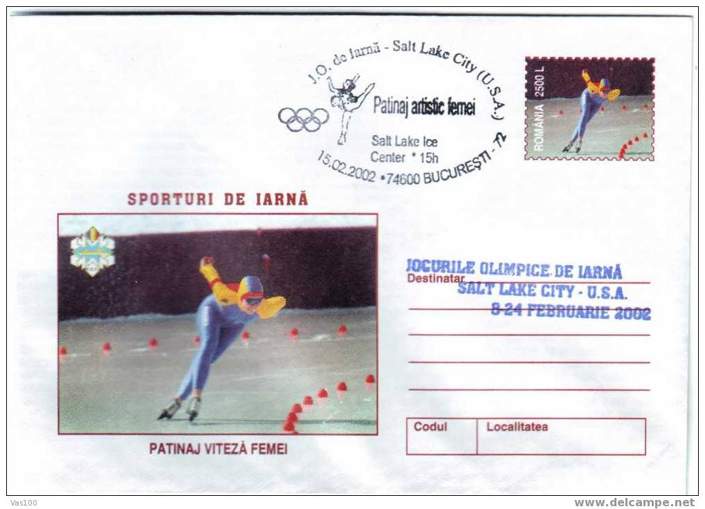 Romania Very Rare Stationery  2002 Salt Lake City,SKATING WOMAN. - Winter 2002: Salt Lake City