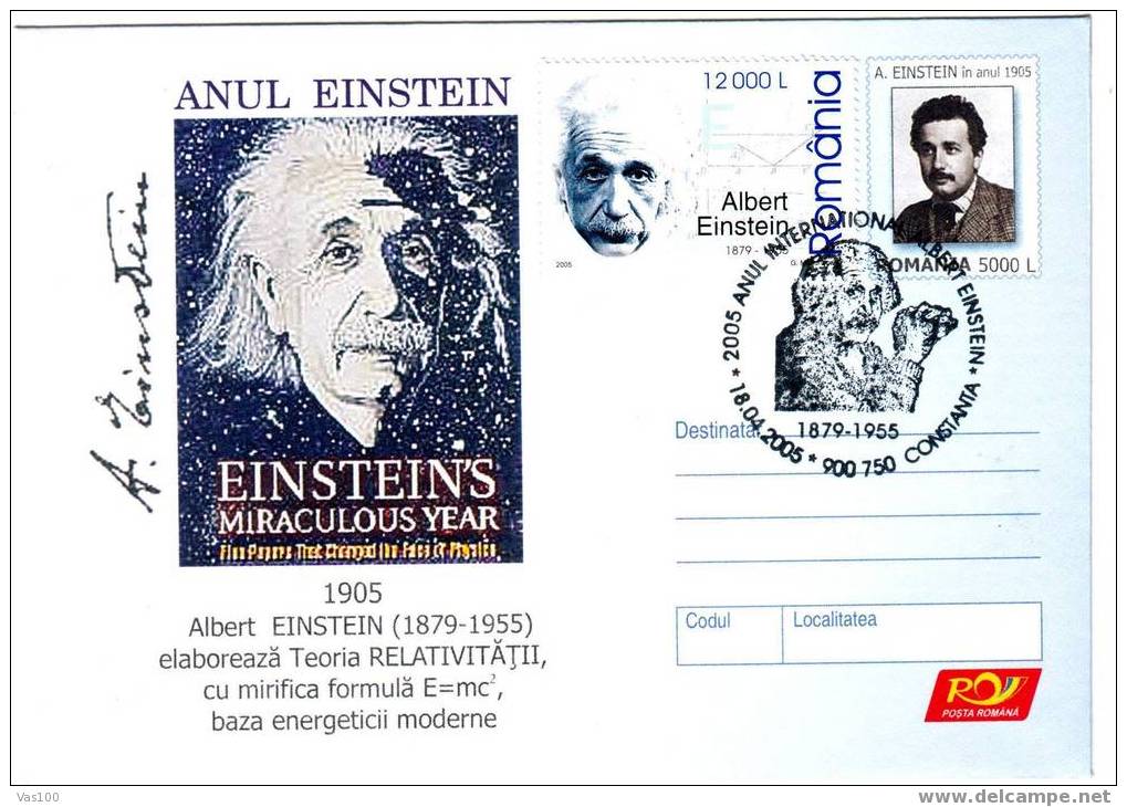 Enteire Postal With  Nobel Prize  ALBERT EINSTEIN Camcell Constanta Of Romania. - Albert Einstein