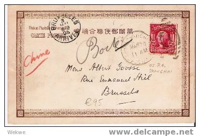 Ch-AP026/ CHINA 5,US-Post Office Shanghai 28.3.1905  Brussels/Belgium Picture Card Yokohama(Brief, Cover,letter, Lettre) - Storia Postale