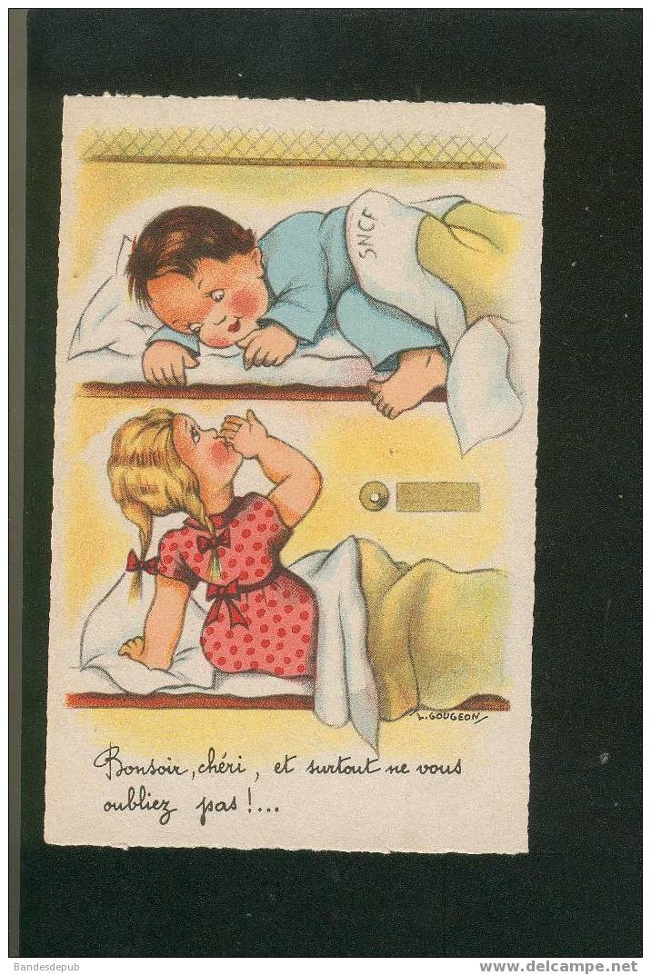 Jolie Carte Thème Enfant Train Couchette SNCF - Gougeon