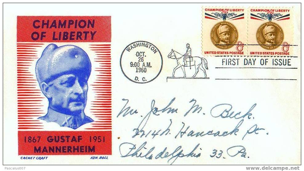 A00025 - Enveloppe Fdi Fdc - Etats-unis - 26-10-1960 - Gustaf Mannerheim - Sonstige & Ohne Zuordnung