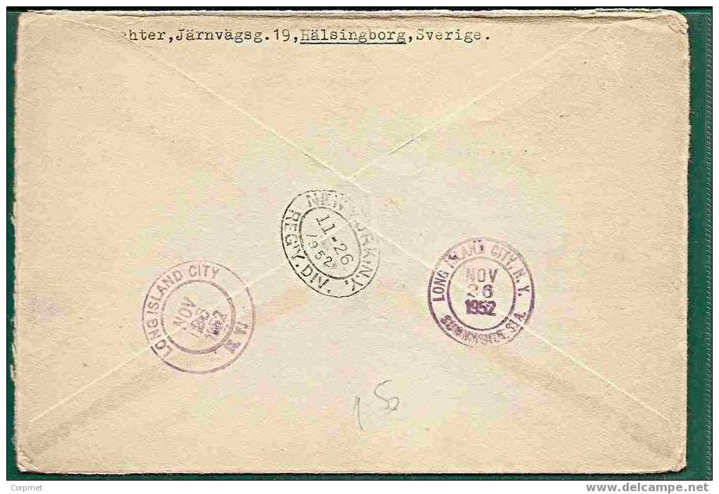 SWEDEN - 1952 REGISTERED FDC Yvert # 369/371 + 369a + 370a Circulated To LONG ISLAND (reception And Transit At Back) - FDC