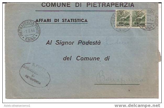 892)lettera Fra Sindaci Con 2x1£ Democratica Da Pietraperzia A Barrafranca Il 7-3-1946 - Marcophilia