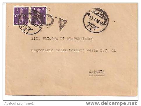 893)lettera Con 2x1£ Imperiale Aerea Da Roma A Catania Il 13-4-1945 Bollo ACS - Marcophilia