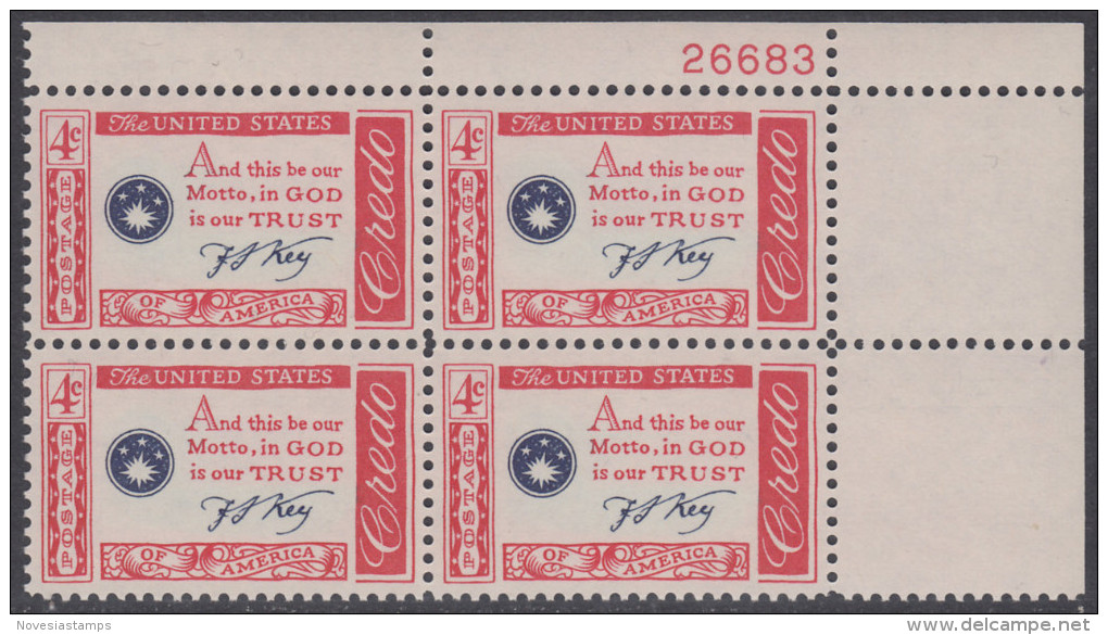 !a! USA Sc# 1142 MNH PLATEBLOCK (UR/26683/a) - American Credo  Key - Ungebraucht