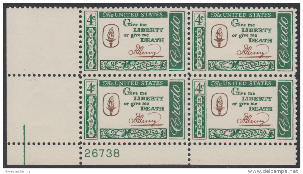 !a! USA Sc# 1144 MNH PLATEBLOCK (LL/26738) - American Credo: Henry - Neufs