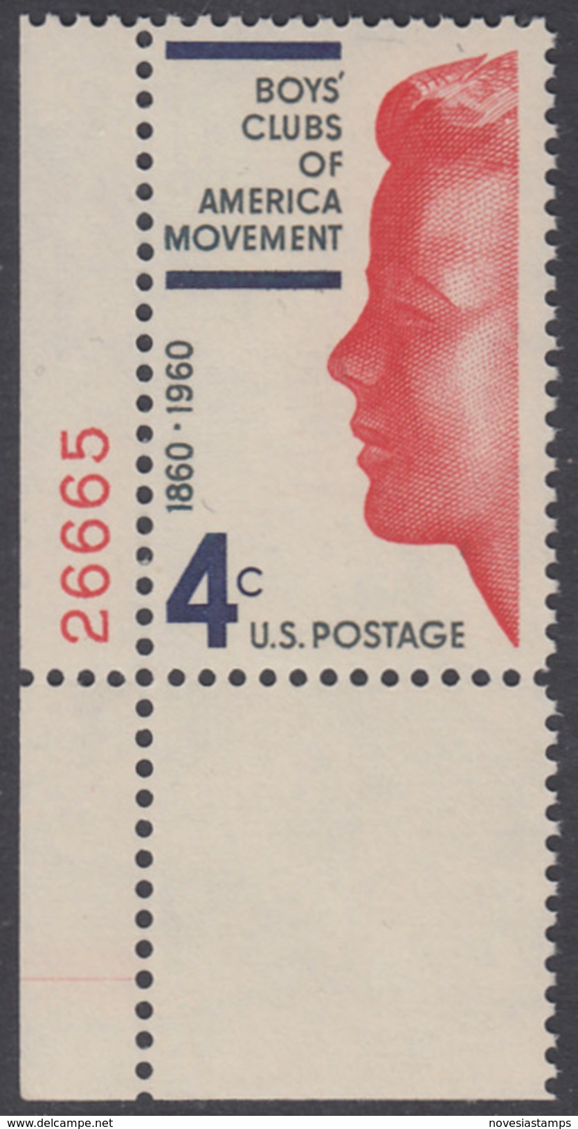 !a! USA Sc# 1163 MNH SINGLE From Lower Left Corner W/ Plate-# 26665 - Boys Club Of America - Ongebruikt