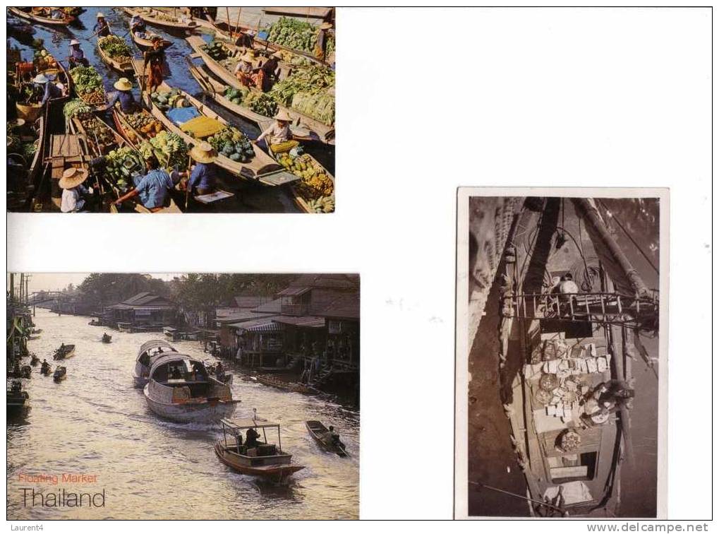 3 Floating Market Postcards  - 3 Carte De Marche Flottant - Marchés