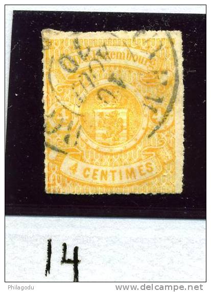 Luxembourg  Percé En Ligne Blanche   Yv 14  Joli Cachet 10 Aout 1870   =  Cote  225 E - 1859-1880 Stemmi