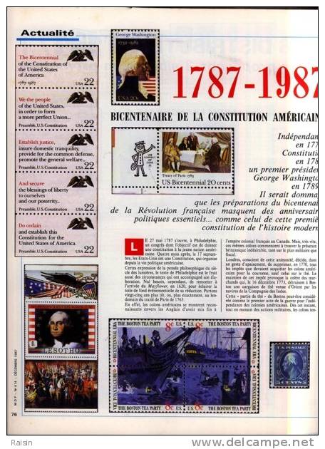Le Monde des Philatelistes  Décembre 1987 N° 414 Le Monde des  Carnets  les Stars  Belle Epoque Constitution Américaine