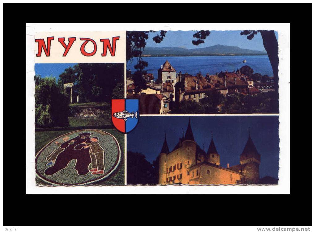 NYON N°2946 - PARTERRE FLEURI ET COLONNES ROMAINES VUE DE LA TERRASSE DU CHATEAU ... - Nyon