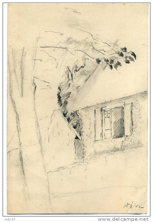 - ANGLE DE MAISON . DESSIN AU CRAYON NOIR . DATE 15/8/42 - Drawings