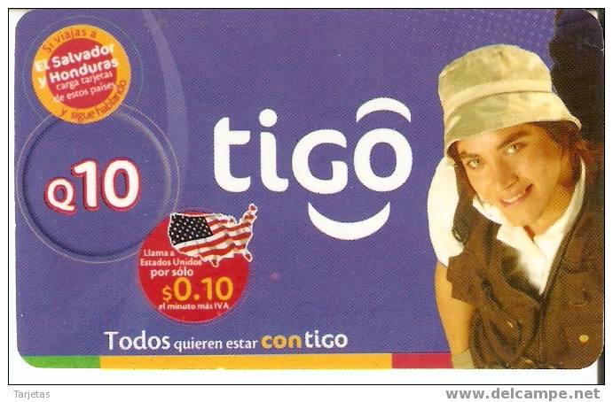 TARJETA TIGO DE GUATEMALA DE 10 QUETZALES (CHICO Y BANDERA AMERICANA) - Guatemala