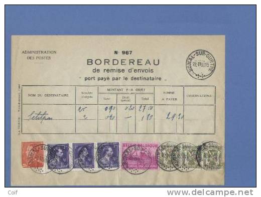 420+435+693+770 Op Dokument "BORDEREAU De Remise D´ Envois"  Met Stempel BOMAL-SUR-OURTHE - 1936-1951 Poortman