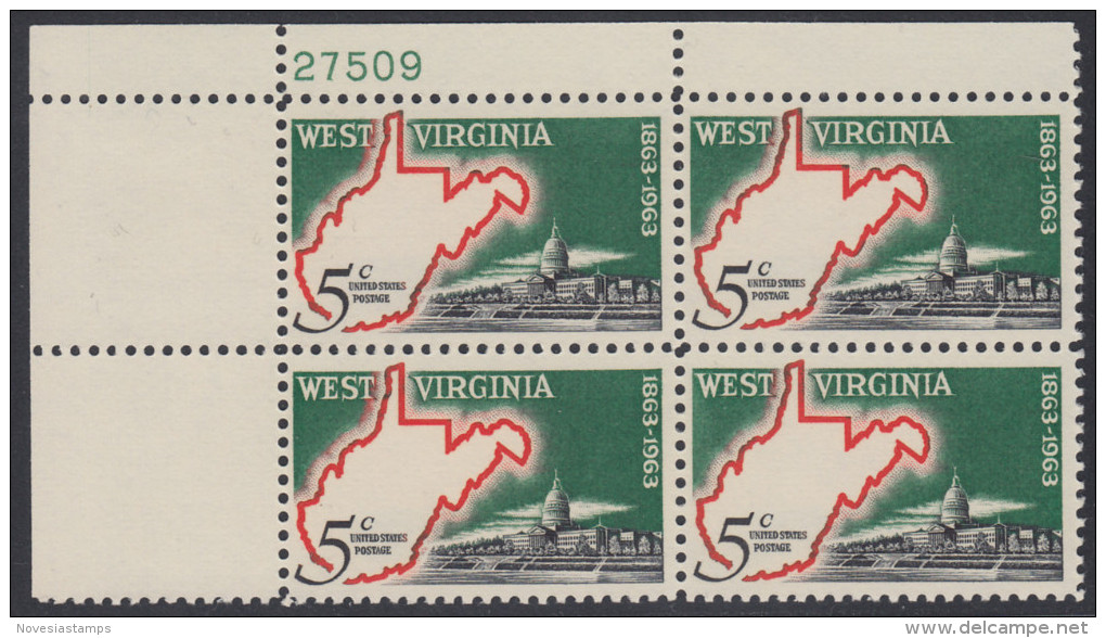 !a! USA Sc# 1232 MNH PLATEBLOCK (UL/27509) - West Virginia Statehood - Neufs