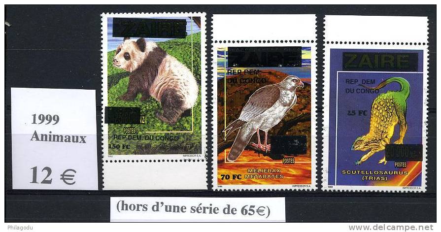 Zaire 1999 3 Val. Extraites D´une Série 9 Valeurs   PANDA   SAURIEN  OISEAU DE PROIE - Bears