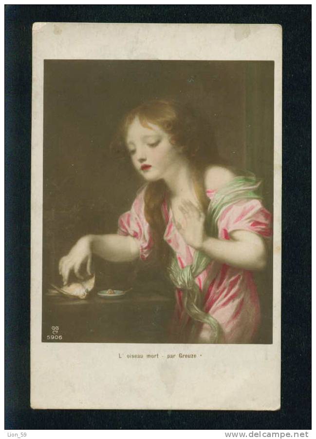 D1860 / Art GREUZE - THE DEAD BIRD W LITTLE GIRL Pc Publisher: G.G.Co Series - # 5906 /1915s - Beerdigungen