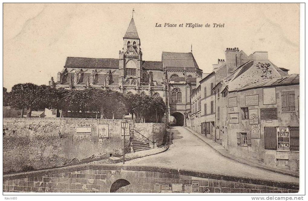 78 TRIEL SUR MER La Place Et L´Eglise De Triel + Publicité Sur Les Murs + - Triel Sur Seine