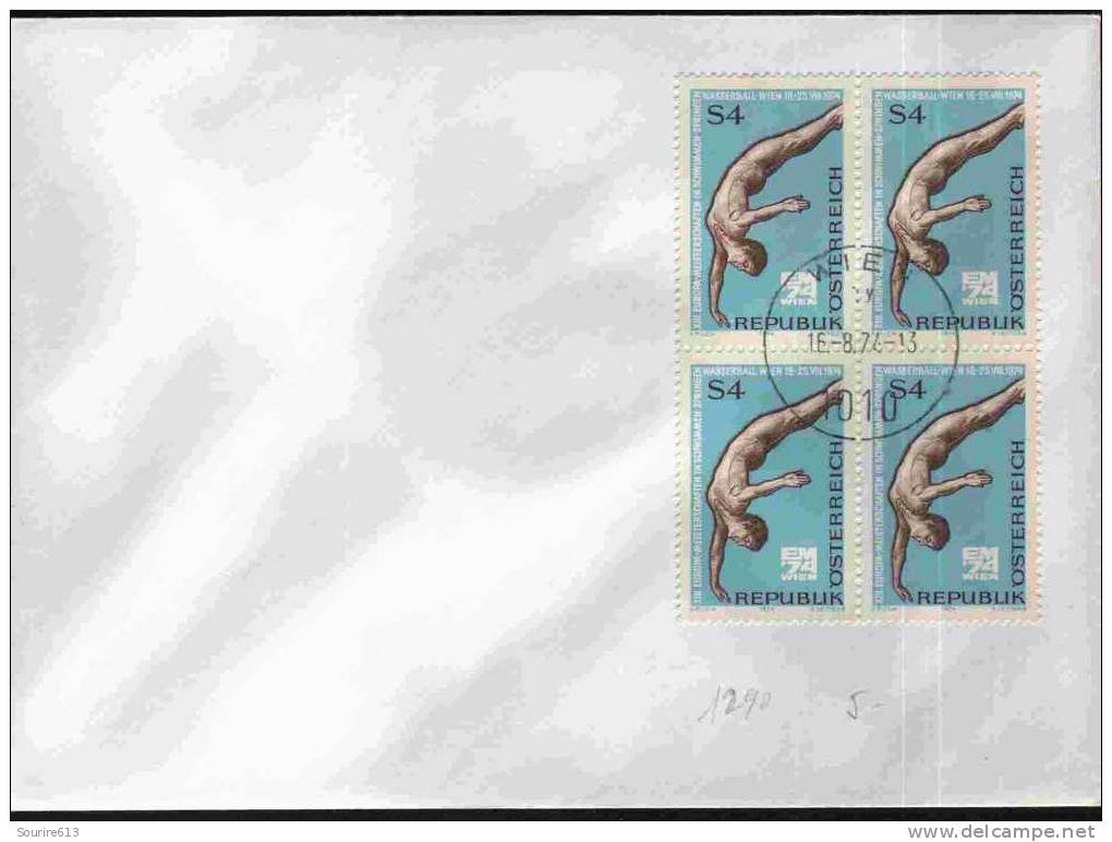 Fdc Autriche 1974 Sports Plongeon Championnats Nage Plongeons & Water-polo Bloc 4 - Plongeon