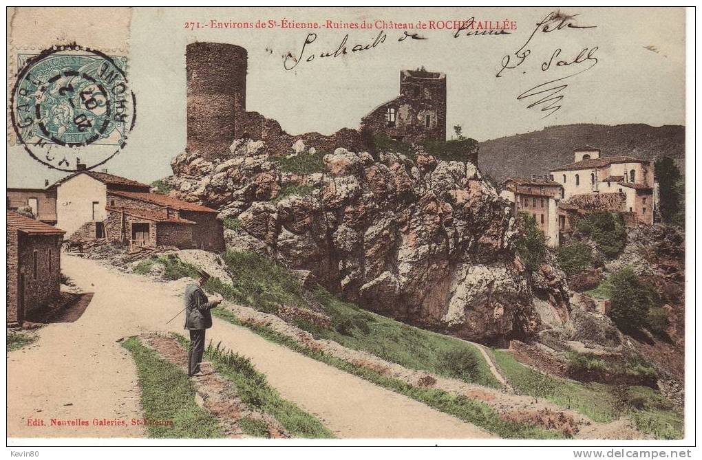 42 Environs De Saint Etienne Ruines Du Château De ROCHETAILLEE Cpa Couleur Animée - Rochetaillee