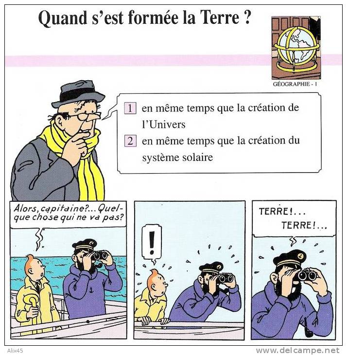 HERGE - FICHE TINTIN ATLAS N°1 GEOGRAPHIE (étoile Mystérieuse) - Autres & Non Classés