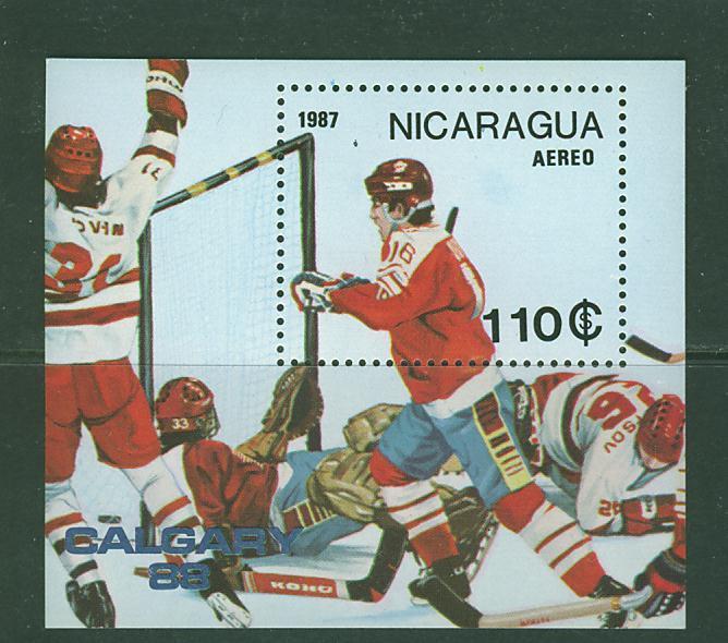 T0032 Hockey Sur Glace Bloc 181A Nicaragua 1987 Neuf ** Jeux Olympiques De Calgary - Hockey (Ijs)