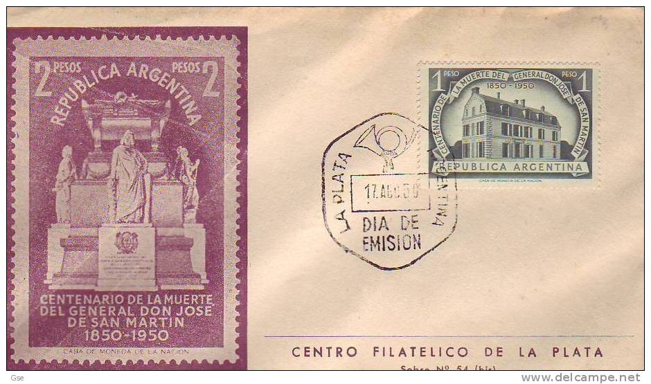 ARGENTINA 1950 - FDC - Yvert 508 Con  Annullo Speciale Illustrato - General Don Josè De S.Martin - FDC