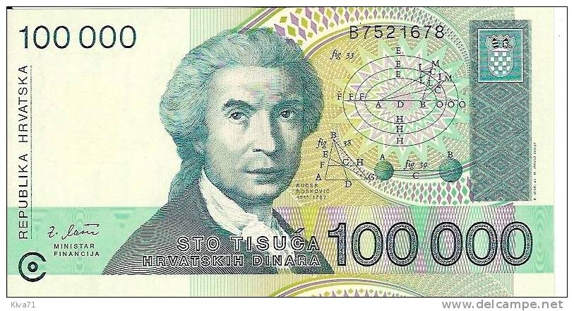 100 000 Dinara   "CROATIE"  1993     UNC    Ble39. - Croazia