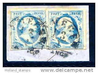 1852 Koning Willem III 5 Cent BLAUW NVPH 1 * Periode 1852 Nederland Nr. 1 Gebruikt * In Paar  (4) STEMPEL NYMEGEN - Gebraucht