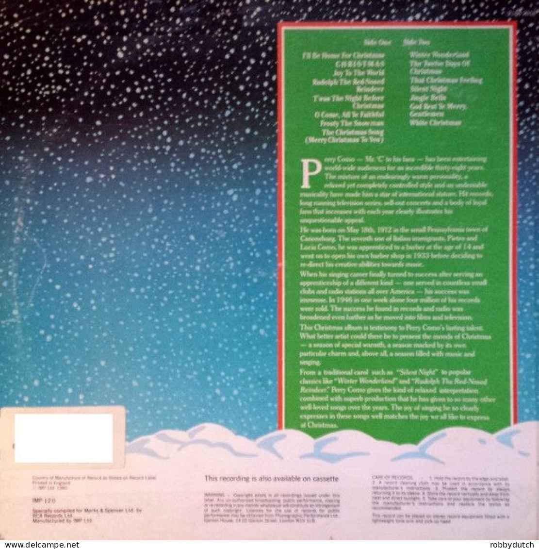 * LP * THE PERRY COMO CHRISTMAS ALBUM (England 1980 EX) - Navidad