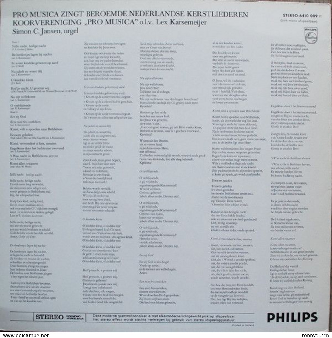 * LP * PRO MUSICA ZINGT BEROEMDE NEDERLANDSE KERSTLIEDEREN - Christmas Carols