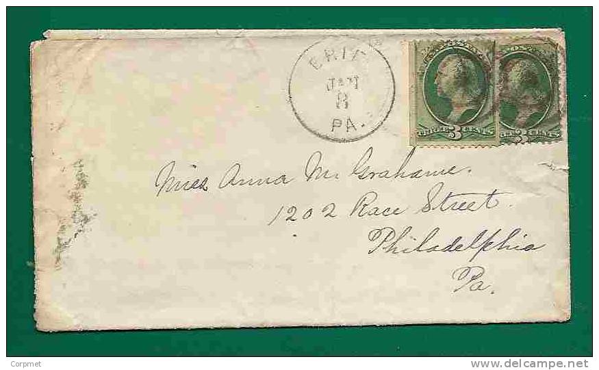 USA - 1880´s COVER From ERIE, PA With A Pair Of 3c Washington (cancellation Without Year) - Lettres & Documents