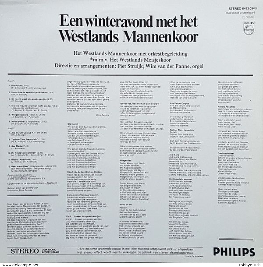 * LP * EEN WINTERAVOND MET HET WESTLANDS MANNENKOOR - Kerstmuziek