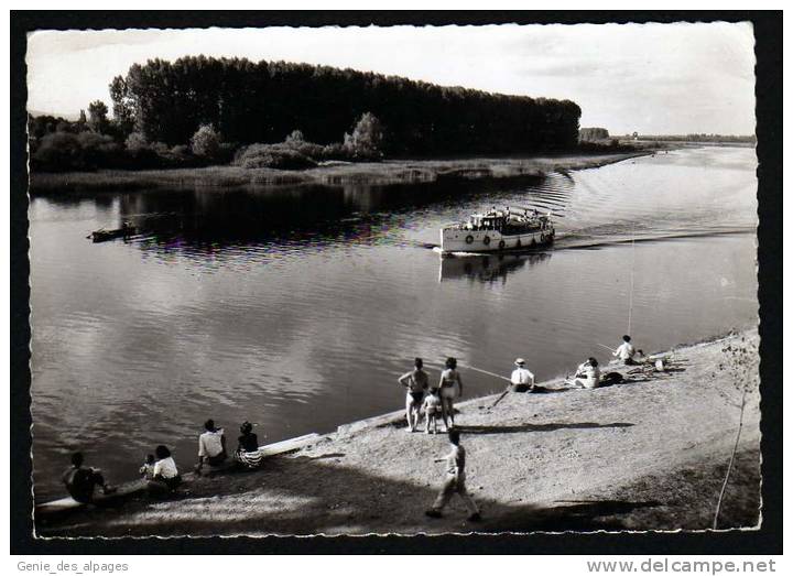 69 Rhône, CPSM 10x15, BELLEVILLE Sur SAONE, Joli Yacht Sur La Saône, Animée, Pêcheurs, Circulé En 1956, 2 Plis - Belleville Sur Saone